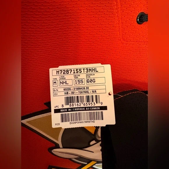 Reebok MiC Anaheim Ducks AlternateTeam Issued Goalie Style Hockey Jersey 58+